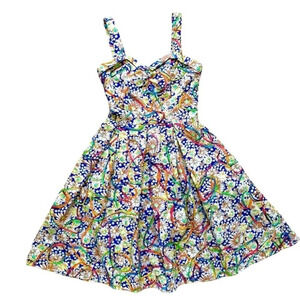Tatyana Nashville PinUp Retro Rainbow Floral Daisy Circle Dress Yarn Detail  XS